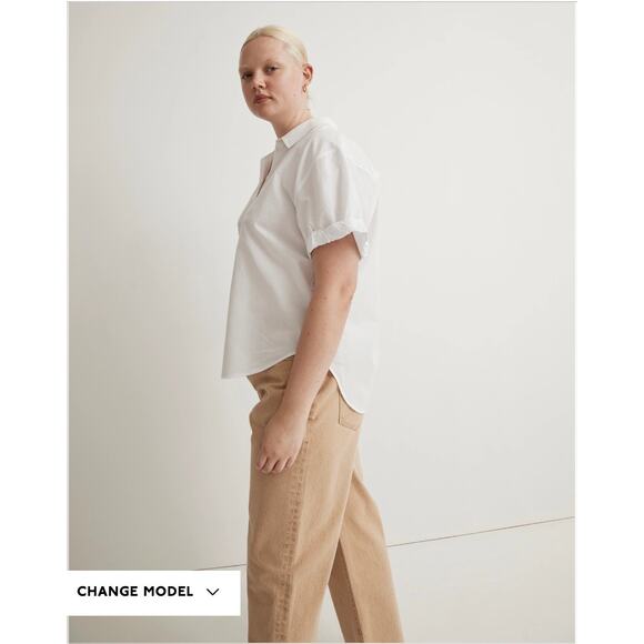 NWT Madewell White Button Short Sleeve Cotton Linen Blend Slim Central Shirt-XL - Picture 2 of 15